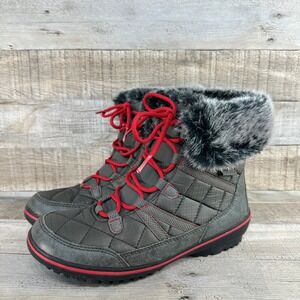 LL Bean Waterproof Insulated Winter Snow Boots Women 6.5 Red Lace Faux Fur Lined
